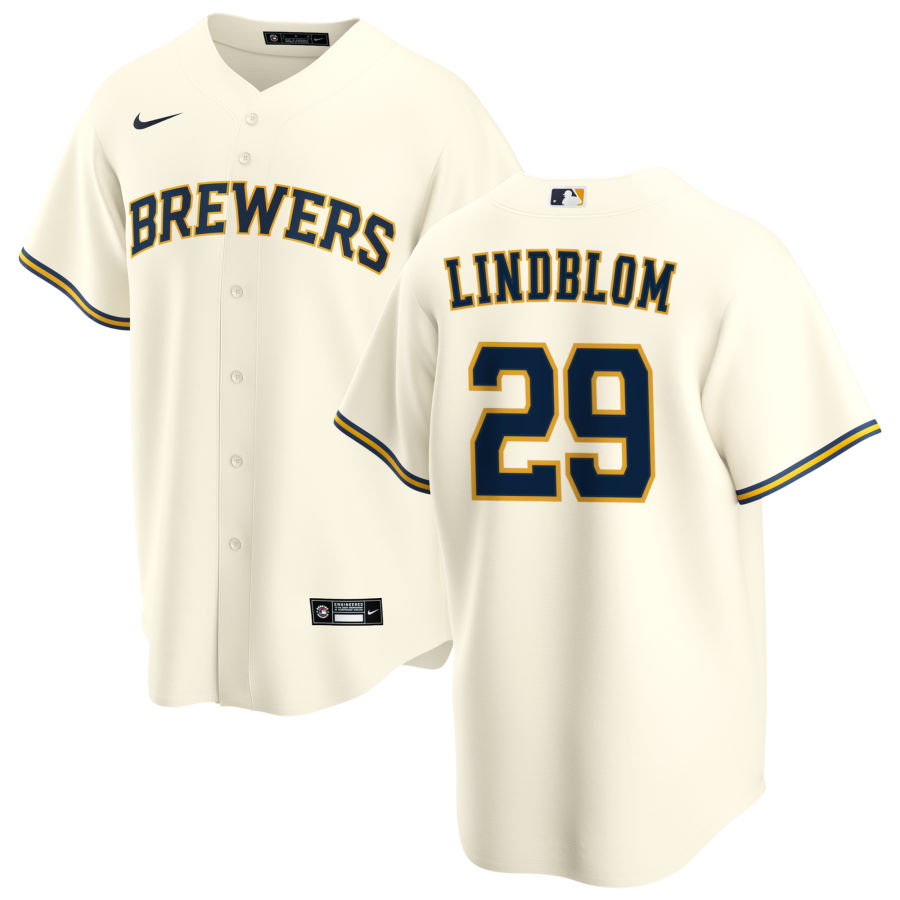 Nike Men #29 Josh Lindblom Milwaukee Brewers Baseball Jerseys Sale-Cream
